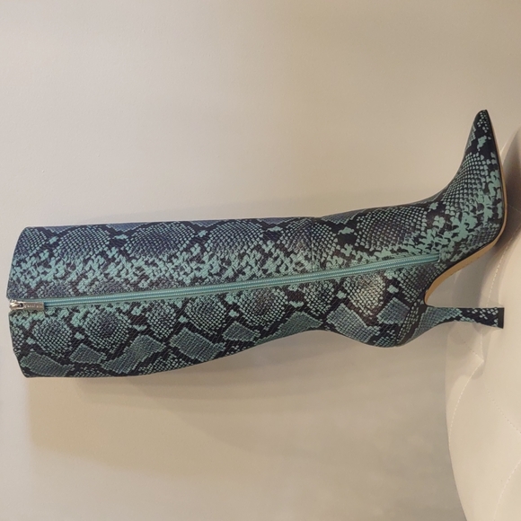 Gianni Bini Knee High Heel Boots Leather Snakeskin Blue Black Side Zip Sexy 7 - Picture 6 of 7